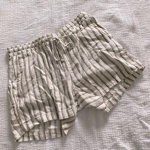 Old Navy | Tan + Black Stripe Linen Shorts